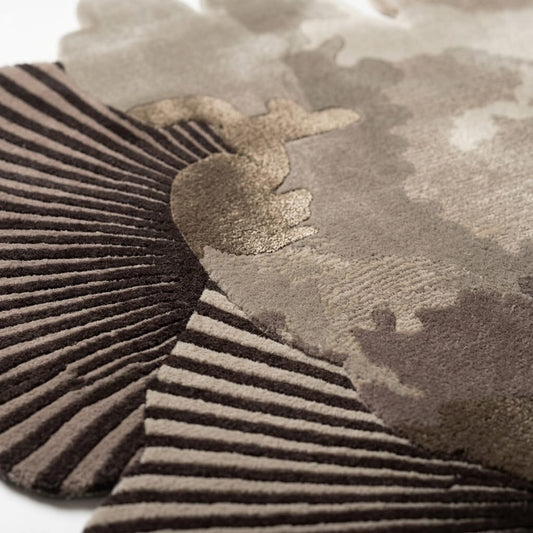 Flower Shaped Area Rug, Scalloped Shell Rug, Modern Boho Bedroom Rug, Camouflage Pattern Carpet, Beige Brown Living Room Rug, Unique Decor